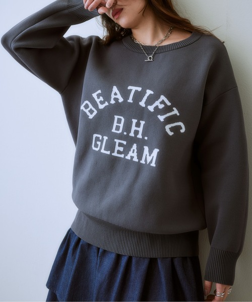 SMILE LAND(スマイルランド)の「大きいサイズ かるfuwaビッグシルエットロゴニットプルオーバー(型崩れしにくい)(ニット/セーター・レディース・チャコールグレー/ブルーグレー/ブラック・L~LL/3L~4L)」の9枚目の写真