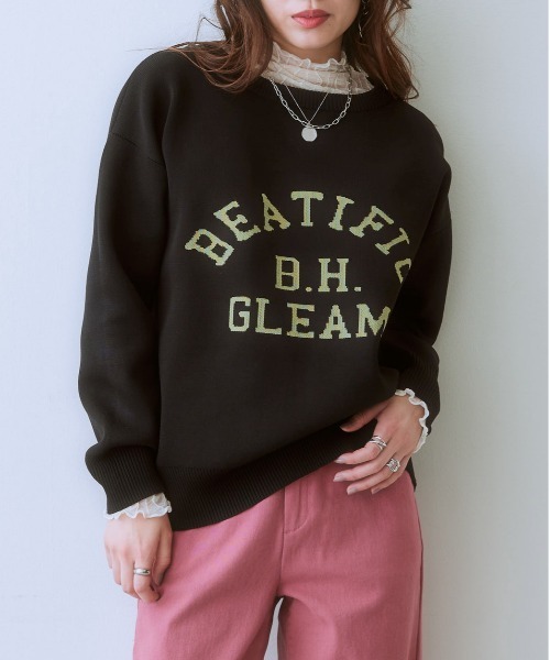 SMILE LAND(スマイルランド)の「大きいサイズ かるfuwaビッグシルエットロゴニットプルオーバー(型崩れしにくい)(ニット/セーター・レディース・チャコールグレー/ブルーグレー/ブラック・L~LL/3L~4L)」の13枚目の写真