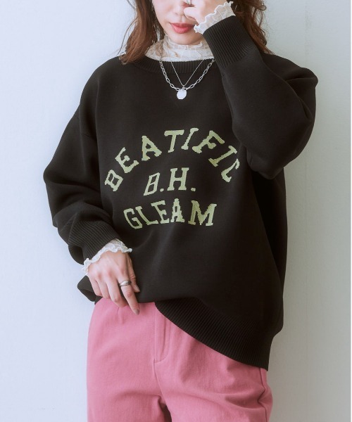 SMILE LAND(スマイルランド)の「大きいサイズ かるfuwaビッグシルエットロゴニットプルオーバー(型崩れしにくい)(ニット/セーター・レディース・チャコールグレー/ブルーグレー/ブラック・L~LL/3L~4L)」の15枚目の写真