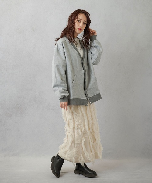 Lull（ルル）の「【Lull / ルル】オーバースウェットカーディガン（カーディガン/ボレロ・レディース・チャコール/杢グレー/ブラウン/レッド/オフホワイト・ONESIZE）」の21枚目の写真