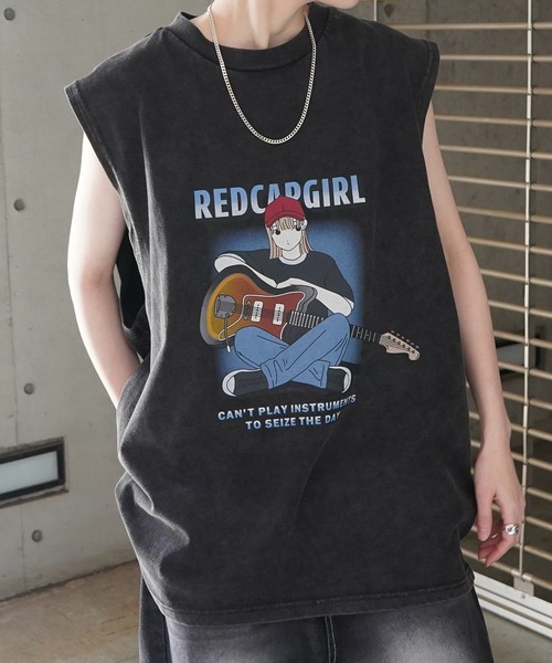 Red Cap Girl(レッドキャプガール)の「レトロ ヴィンテージライク ピグメント加工 ビッグシルエットノースリーブ カットソー(タンクトップ・メンズ・ブラック/ブラック系その他・XL/L/M)」の4枚目の写真