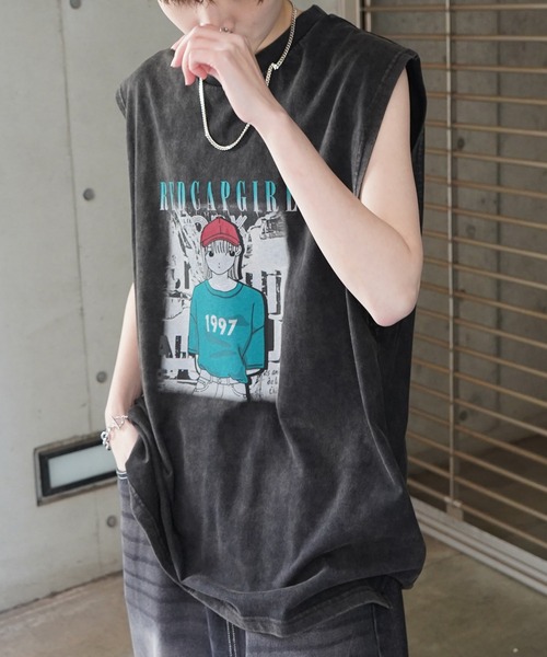 Red Cap Girl(レッドキャプガール)の「レトロ ヴィンテージライク ピグメント加工 ビッグシルエットノースリーブ カットソー(タンクトップ・メンズ・ブラック/ブラック系その他・XL/L/M)」の9枚目の写真