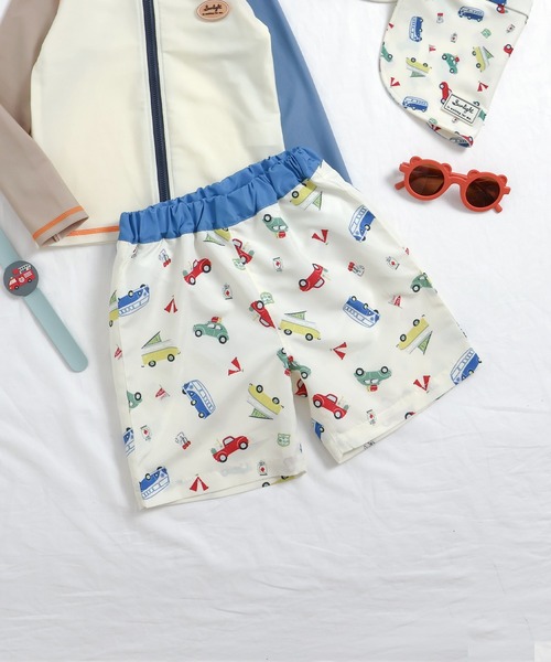 apres les cours（アプレレクール）の「【リンク】バラエティ総柄 トランクス水着（水着・キッズ・アイボリー/ブルー/ミント/イエロー・80/90/100/110/120/130/140）」の2枚目の写真