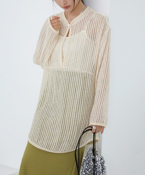 Doux Belle(ドゥーベル)の「シースルーメッシュロングトップス(Tシャツ/カットソー・レディース・アイボリー/ブラック・MEDIUM)」の7枚目の写真