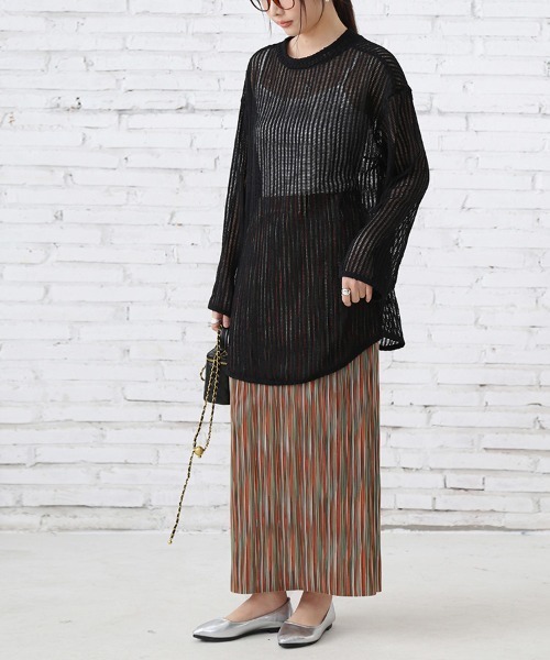 Doux Belle(ドゥーベル)の「シースルーメッシュロングトップス(Tシャツ/カットソー・レディース・アイボリー/ブラック・MEDIUM)」の9枚目の写真