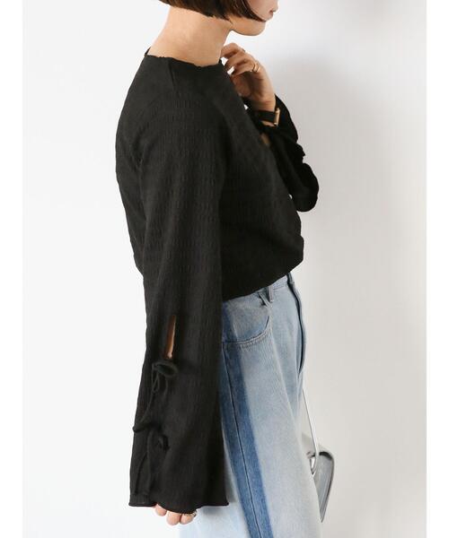 ehka sopo（エヘカソポ）の「袖リボンカットソー（Tシャツ/カットソー・レディース・キナリ/ブラック/グレー・F）」の2枚目の写真