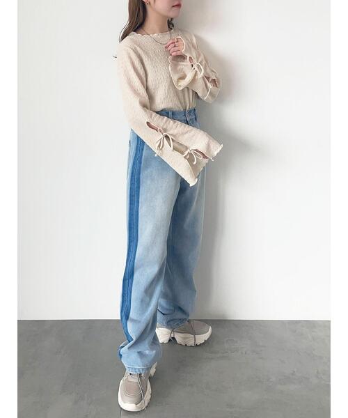 ehka sopo（エヘカソポ）の「袖リボンカットソー（Tシャツ/カットソー・レディース・キナリ/ブラック/グレー・F）」の5枚目の写真