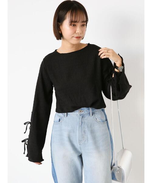 ehka sopo（エヘカソポ）の「袖リボンカットソー（Tシャツ/カットソー・レディース・キナリ/ブラック/グレー・F）」の6枚目の写真