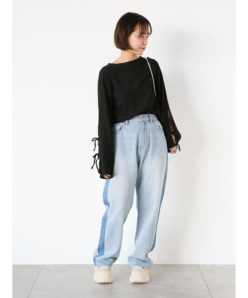 ehka sopo（エヘカソポ）の「袖リボンカットソー（Tシャツ/カットソー・レディース・キナリ/ブラック/グレー・F）」の8枚目の写真