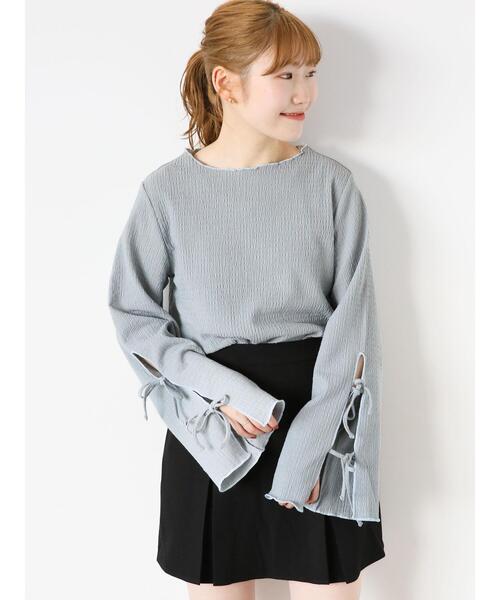 ehka sopo（エヘカソポ）の「袖リボンカットソー（Tシャツ/カットソー・レディース・キナリ/ブラック/グレー・F）」の14枚目の写真