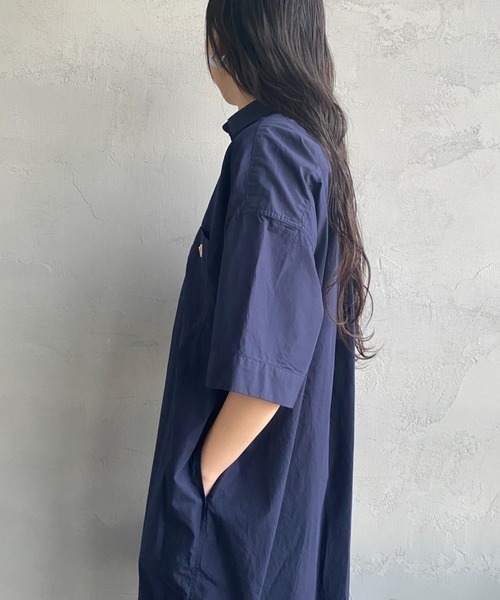 DANTONダントンリネン プルオーバー ショートスリーブシャツ40ネイビー美品 DANTON リネン ラウンドカラー ショート スリーブ プルオーバー