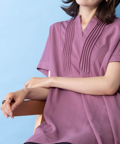 NAVY(ネイビー)の「【接触冷感・制菌加工】NAVY サラリ ピンタックチュニックプルオーバー シャツ見え(Tシャツ/カットソー・レディース・チャコールグレー/グレイッシュベージュ/ライトベージュ/ピンク系その他・L/M/S/XL)」の7枚目の写真