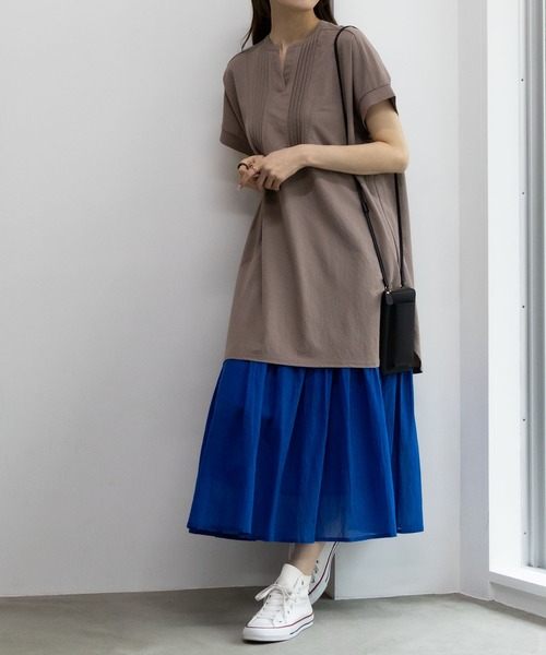 NAVY(ネイビー)の「【接触冷感・制菌加工】NAVY サラリ ピンタックチュニックプルオーバー シャツ見え(Tシャツ/カットソー・レディース・チャコールグレー/グレイッシュベージュ/ライトベージュ/ピンク系その他・L/M/S/XL)」の12枚目の写真