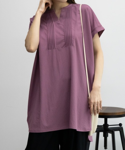 NAVY(ネイビー)の「【接触冷感・制菌加工】NAVY サラリ ピンタックチュニックプルオーバー シャツ見え(Tシャツ/カットソー・レディース・チャコールグレー/グレイッシュベージュ/ライトベージュ/ピンク系その他・L/M/S/XL)」の9枚目の写真