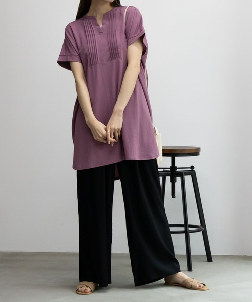 NAVY(ネイビー)の「【接触冷感・制菌加工】NAVY サラリ ピンタックチュニックプルオーバー シャツ見え(Tシャツ/カットソー・レディース・チャコールグレー/グレイッシュベージュ/ライトベージュ/ピンク系その他・L/M/S/XL)」の13枚目の写真