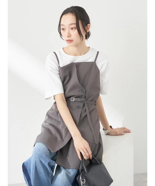 earth music&ecology(アースミュージックアンドエコロジー)の「トレンチ風キャミミニワンピース(ワンピース・レディース・アイボリー/ダークグレー・FREE)」の20枚目の写真