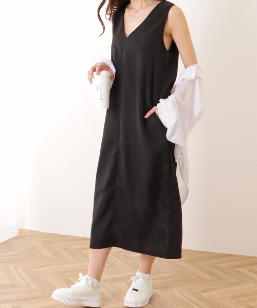 Vネック Iライン ノースリーブロング ワンピース（ワンピース）｜Lace