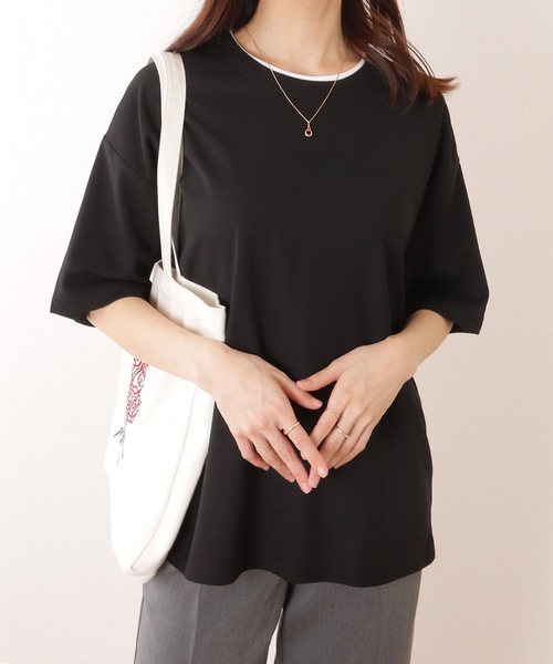 Lace Ladies(レースレディース)の「フェイクレイヤード 配色 クルーネック 半袖 プルオーバー(Tシャツ/カットソー・レディース・ブラック/ミント/アイボリー/ピンク・M/XL)」の8枚目の写真