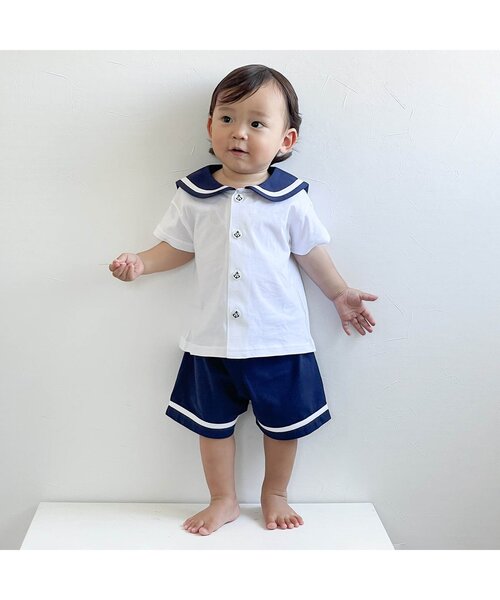 apres les cours（アプレレクール）の「【吸水速乾・接触冷感】セーラーカラーセットアップ（セットアップ・キッズ・チェック/ネイビー・80/90/100/110/120/130）」の7枚目の写真