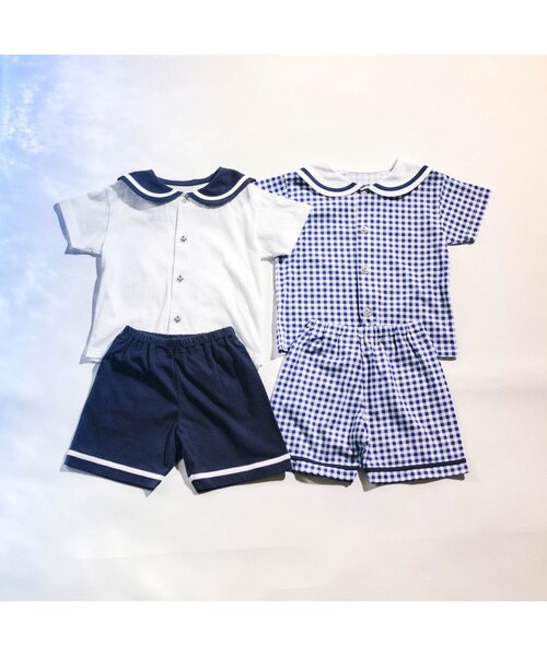 apres les cours（アプレレクール）の「【吸水速乾・接触冷感】セーラーカラーセットアップ（セットアップ・キッズ・チェック/ネイビー・80/90/100/110/120/130）」の8枚目の写真