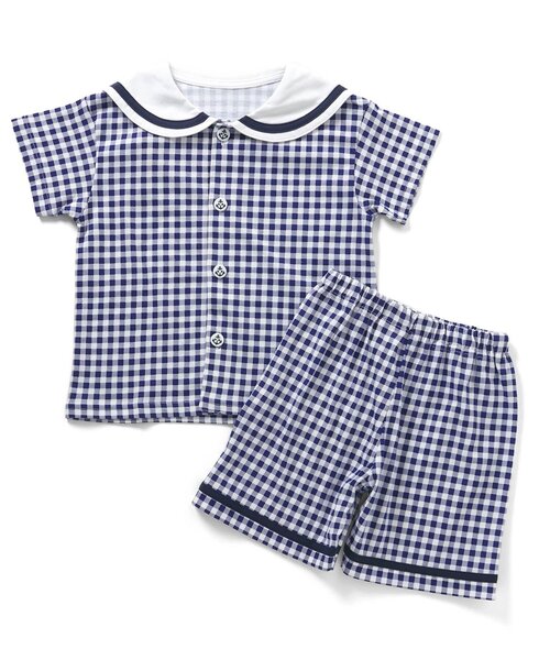 apres les cours（アプレレクール）の「【吸水速乾・接触冷感】セーラーカラーセットアップ（セットアップ・キッズ・チェック/ネイビー・80/90/100/110/120/130）」の10枚目の写真