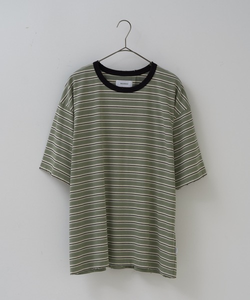 WHIMSIC(ウィムジック)の「【UNISEX】ハンドプロセスドダメージボーダーTシャツ(Tシャツ/カットソー・メンズ・ベージュ/パープル/グリーン・FREE)」の14枚目の写真