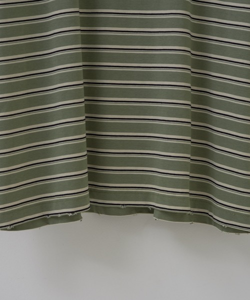 WHIMSIC(ウィムジック)の「【UNISEX】ハンドプロセスドダメージボーダーTシャツ(Tシャツ/カットソー・メンズ・ベージュ/パープル/グリーン・FREE)」の18枚目の写真