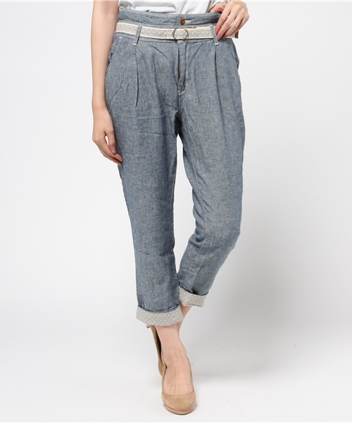 Westwood Outfitters（ウエストウッドアウトフィッターズ）の「【Westwood Outfitters】綿麻ダンガリー ベルト付きトラウザー（その他パンツ・レディース・カーキ/ブルー/ベージュ・SMALL/MEDIUM）」の3枚目の写真