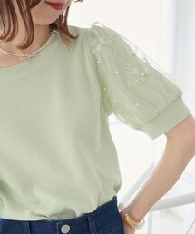 MAJESTIC LEGON | パール＆レースチュールスリーブニット(ニット/セーター)