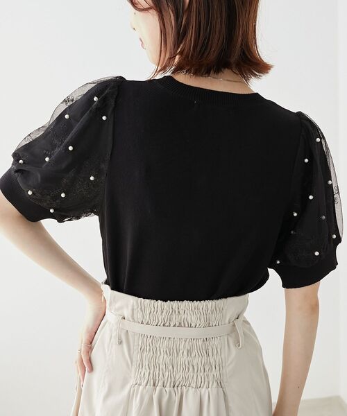 MAJESTIC LEGON(マジェスティックレゴン)の「パール&レースチュールスリーブニット(ニット/セーター・レディース・ライトグリーン/ピンク/オフホワイト/ラベンダー/ブルー/ブラック・MEDIUM)」の17枚目の写真