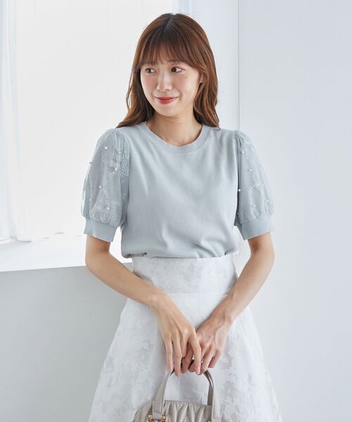 MAJESTIC LEGON(マジェスティックレゴン)の「パール&レースチュールスリーブニット(ニット/セーター・レディース・ライトグリーン/ピンク/オフホワイト/ラベンダー/ブルー/ブラック・MEDIUM)」の20枚目の写真