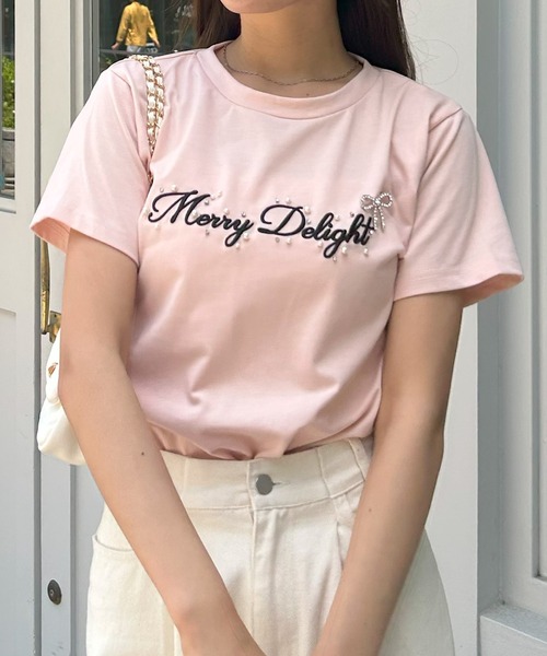 INGNI(イング)の「ふくれ刺しゅう装飾ロゴTシャツ(Tシャツ/カットソー・レディース・ピンク系7/ホワイト×ブラック/ブラック×ホワイト・M)」の3枚目の写真