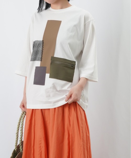 LUCA/LADY LUCK LUCA(ルカ/レディラックルカ)の「LC/LLL パッチワークTシャツ / 異素材MIXパッチワークTee(Tシャツ/カットソー・レディース・ブラック/カーキ/オフホワイト・FREE)」の19枚目の写真