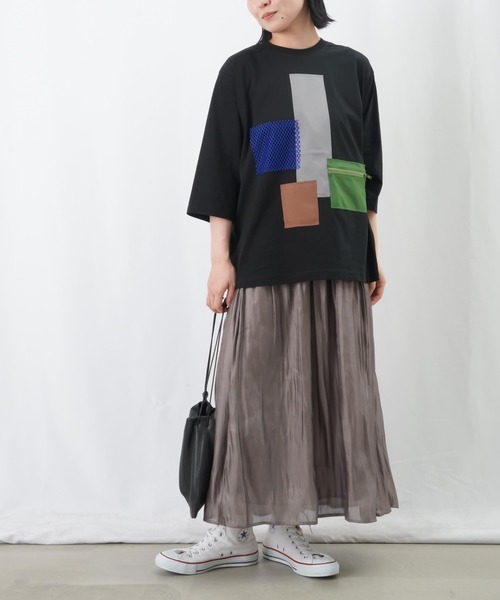 LUCA/LADY LUCK LUCA(ルカ/レディラックルカ)の「LC/LLL パッチワークTシャツ / 異素材MIXパッチワークTee(Tシャツ/カットソー・レディース・ブラック/カーキ/オフホワイト・FREE)」の7枚目の写真