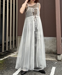 ISOOK | 【ISOOK / アイスー】チュールキャミソールワンピース / 2way 低身長向け リボン レイヤードワンピース シアーワンピース キャミワンピ ZOZOTOWN限定(ワンピース)