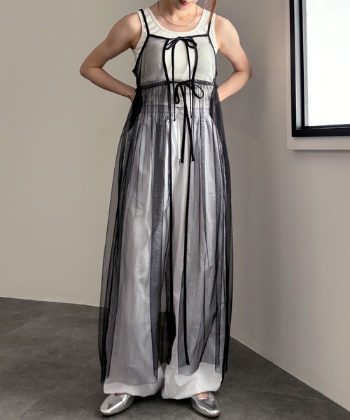 ISOOK（アイスー）の「【ISOOK / アイスー】チュールキャミソールワンピース / 2way 低身長向け リボン レイヤードワンピース シアーワンピース キャミワンピ ZOZOTOWN限定（ワンピース・レディース・ブラック/アイボリー・FREE）」の17枚目の写真