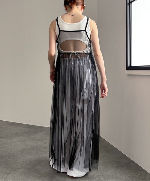 ISOOK（アイスー）の「【ISOOK / アイスー】チュールキャミソールワンピース / 2way 低身長向け リボン レイヤードワンピース シアーワンピース キャミワンピ ZOZOTOWN限定（ワンピース・レディース・ブラック/アイボリー・FREE）」の18枚目の写真