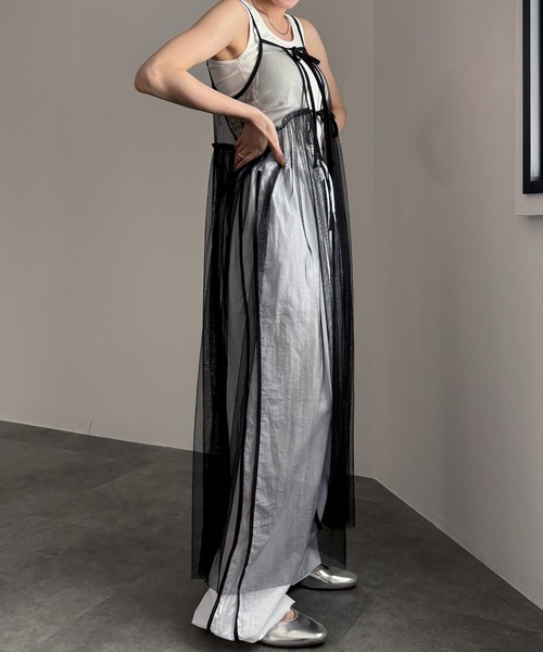 ISOOK（アイスー）の「【ISOOK / アイスー】チュールキャミソールワンピース / 2way 低身長向け リボン レイヤードワンピース シアーワンピース キャミワンピ ZOZOTOWN限定（ワンピース・レディース・ブラック/アイボリー・FREE）」の20枚目の写真