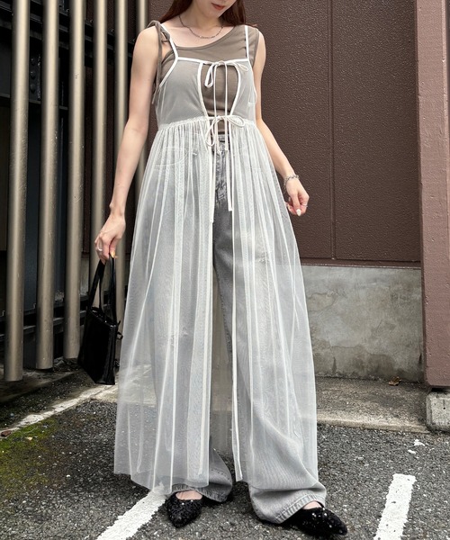 ISOOK（アイスー）の「【ISOOK / アイスー】チュールキャミソールワンピース / 2way 低身長向け リボン レイヤードワンピース シアーワンピース キャミワンピ ZOZOTOWN限定（ワンピース・レディース・ブラック/アイボリー・FREE）」の13枚目の写真