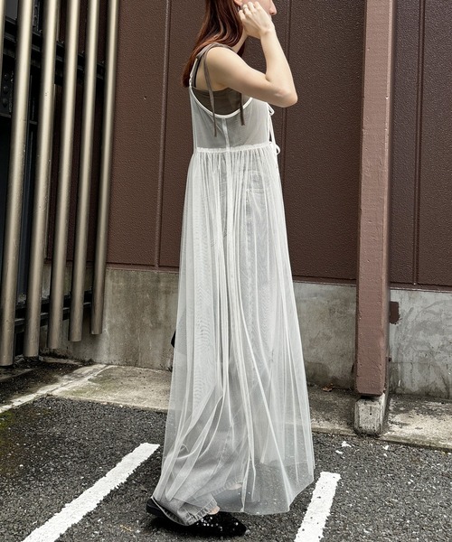 ISOOK（アイスー）の「【ISOOK / アイスー】チュールキャミソールワンピース / 2way 低身長向け リボン レイヤードワンピース シアーワンピース キャミワンピ ZOZOTOWN限定（ワンピース・レディース・ブラック/アイボリー・FREE）」の15枚目の写真