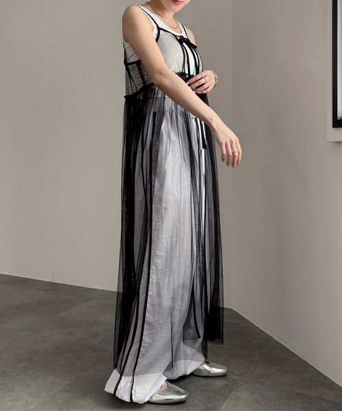 ISOOK（アイスー）の「【ISOOK / アイスー】チュールキャミソールワンピース / 2way 低身長向け リボン レイヤードワンピース シアーワンピース キャミワンピ ZOZOTOWN限定（ワンピース・レディース・ブラック/アイボリー・FREE）」の16枚目の写真