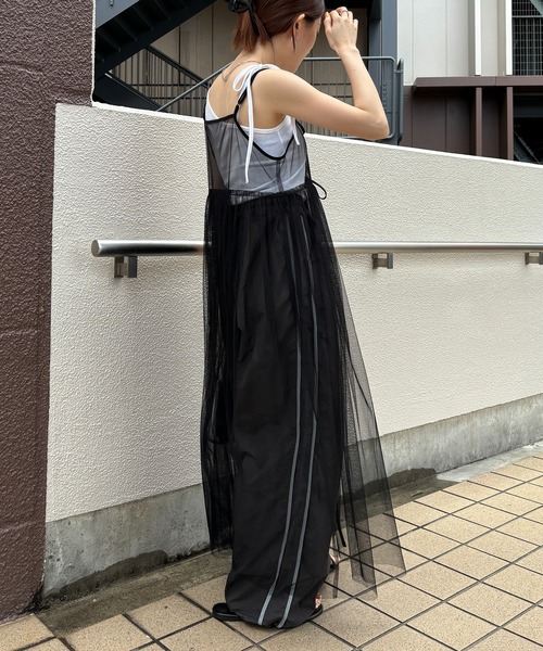 ISOOK（アイスー）の「【ISOOK / アイスー】チュールキャミソールワンピース / 2way 低身長向け リボン レイヤードワンピース シアーワンピース キャミワンピ ZOZOTOWN限定（ワンピース・レディース・ブラック/アイボリー・FREE）」の5枚目の写真