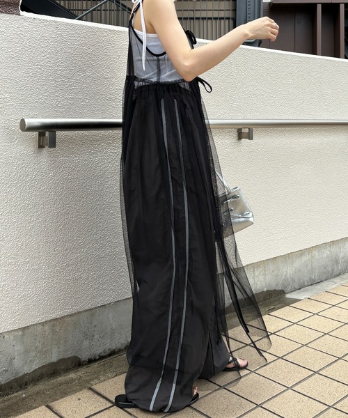 ISOOK（アイスー）の「【ISOOK / アイスー】チュールキャミソールワンピース / 2way 低身長向け リボン レイヤードワンピース シアーワンピース キャミワンピ ZOZOTOWN限定（ワンピース・レディース・ブラック/アイボリー・FREE）」の7枚目の写真