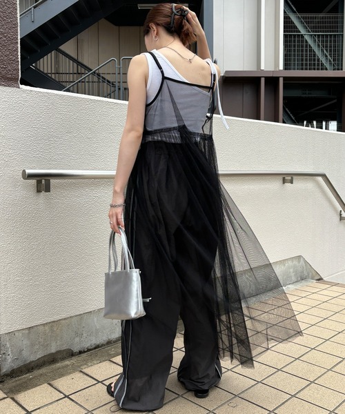 ISOOK（アイスー）の「【ISOOK / アイスー】チュールキャミソールワンピース / 2way 低身長向け リボン レイヤードワンピース シアーワンピース キャミワンピ ZOZOTOWN限定（ワンピース・レディース・ブラック/アイボリー・FREE）」の8枚目の写真