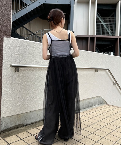 ISOOK（アイスー）の「【ISOOK / アイスー】チュールキャミソールワンピース / 2way 低身長向け リボン レイヤードワンピース シアーワンピース キャミワンピ ZOZOTOWN限定（ワンピース・レディース・ブラック/アイボリー・FREE）」の4枚目の写真