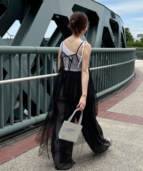 ISOOK（アイスー）の「【ISOOK / アイスー】チュールキャミソールワンピース / 2way 低身長向け リボン レイヤードワンピース シアーワンピース キャミワンピ ZOZOTOWN限定（ワンピース・レディース・ブラック/アイボリー・FREE）」の21枚目の写真