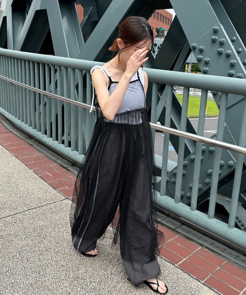 ISOOK（アイスー）の「【ISOOK / アイスー】チュールキャミソールワンピース / 2way 低身長向け リボン レイヤードワンピース シアーワンピース キャミワンピ ZOZOTOWN限定（ワンピース・レディース・ブラック/アイボリー・FREE）」の22枚目の写真