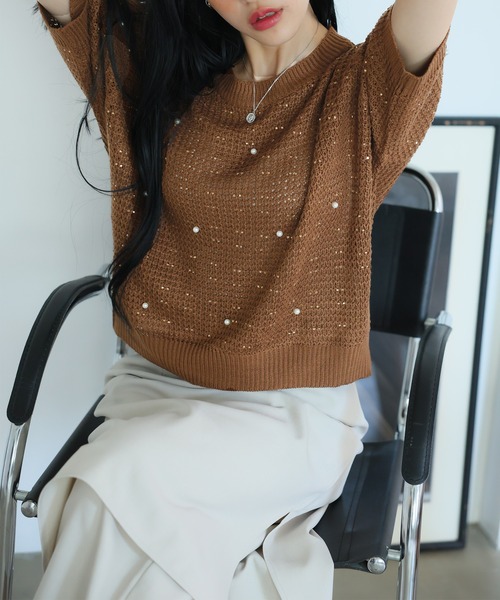 ★DRAW FIT★ クーリング モーダル 半袖 カラー ニット シルクタッチウォッシャブル半袖ニット（ニット/セーター