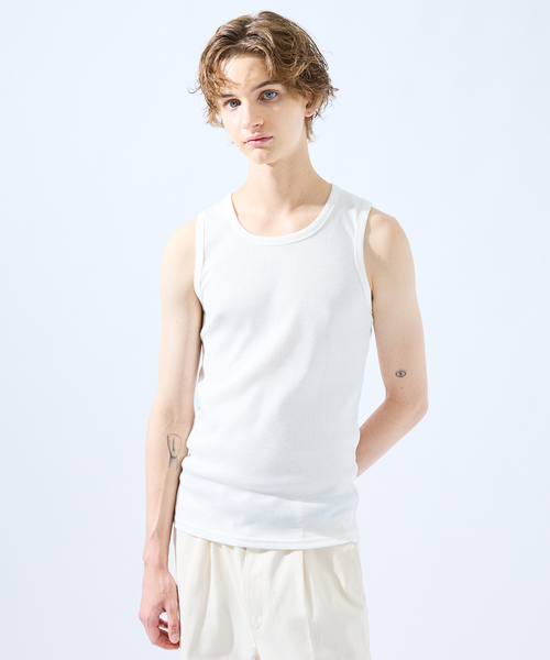 AH ABAHOUSE(エーエイチアバハウス)の「【AH ABAHOUSE】テレコ タンクトップ(Tシャツ/カットソー・メンズ・ホワイト/ブラック/グレー・46/48)」の2枚目の写真