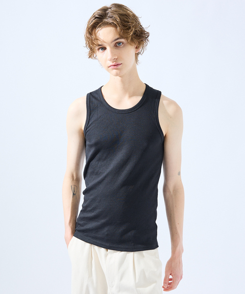 AH ABAHOUSE(エーエイチアバハウス)の「【AH ABAHOUSE】テレコ タンクトップ(Tシャツ/カットソー・メンズ・ホワイト/ブラック/グレー・46/48)」の1枚目の写真